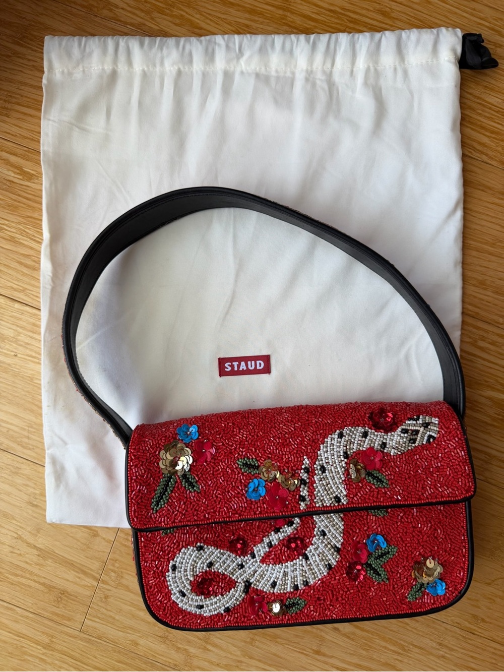 STAUD Tommy Beaded Bag Year Of The Snake Limited Edition Shoulder Purse EUC